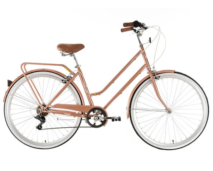 Pedal Uptown Classic Vintage Cruiser Bike Rose Gold Pedal Bikes