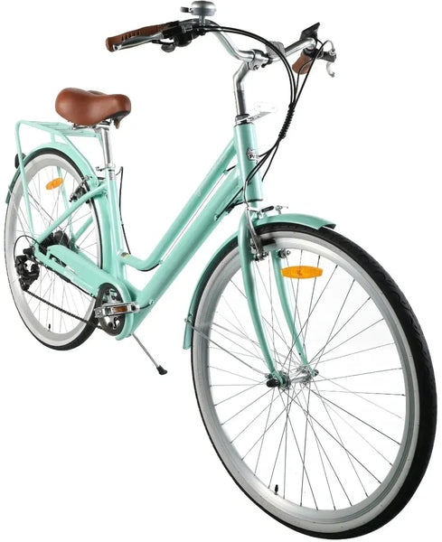 Pedal Uptown SL Electric Vintage Cruiser Bike 7 Speed Mint Green Pedal Bikes