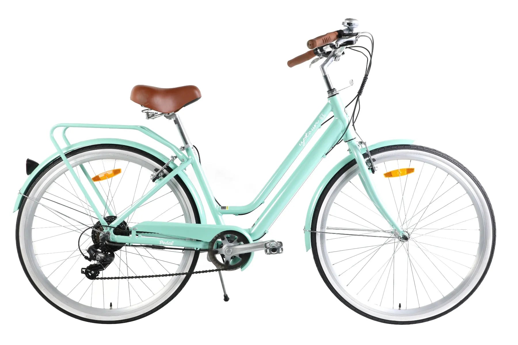 Pedal Uptown SL Electric Vintage Cruiser Bike Mint Green Pedal Bikes
